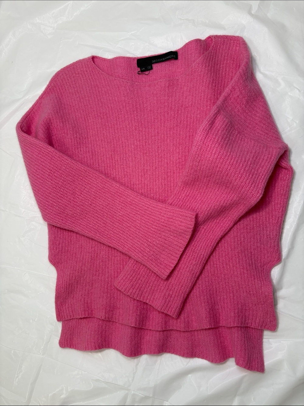 360Cashmere 100% Cashmere Pink Rib Knit Sweater XS Crew Neck Pullover